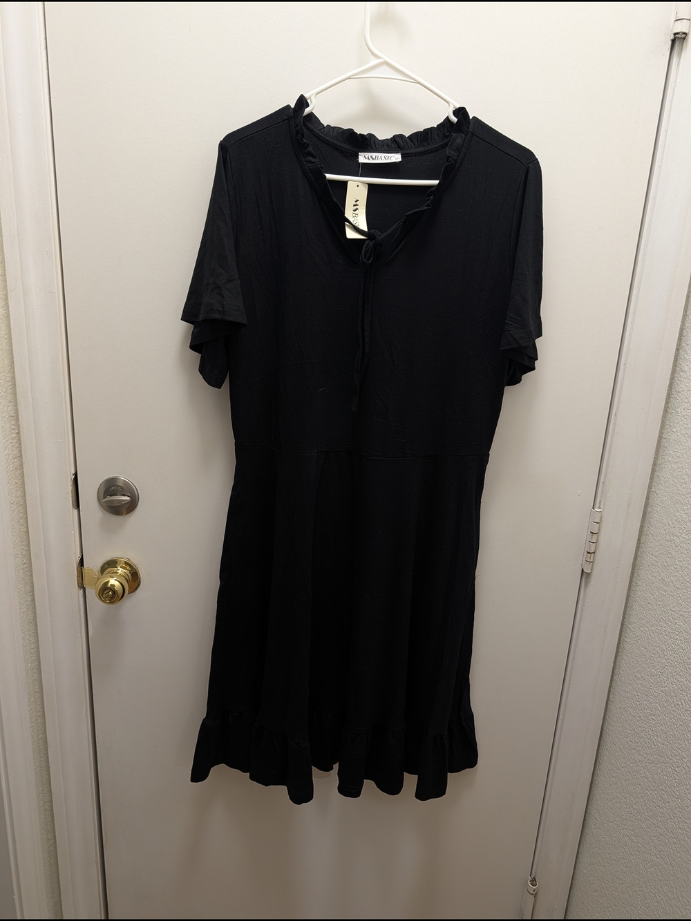 Women's Black Ruffle-Hem Short Sleeve Dress Size XL